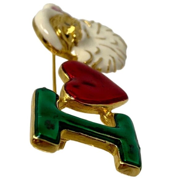 Santa Claus Brooch Vintage Brooch Red White Green Enamel Signed SFJ Number 0190 - Picture 2 of 12